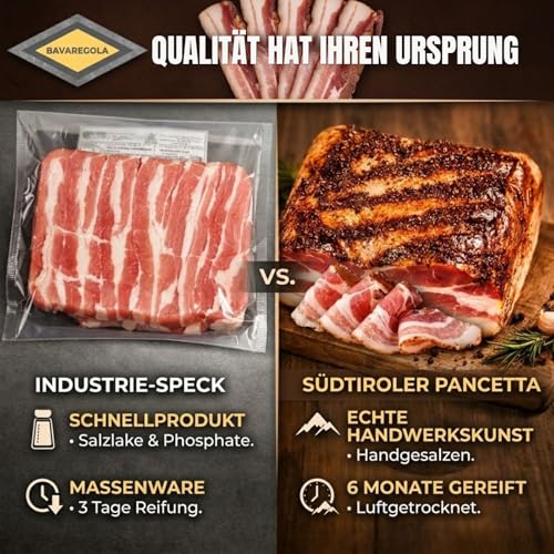 BAVAREGOLA Pancetta aus Südtirol - halbe Hamme 1,6kg - Original Speck aus Italien - Bauchspeck geräuchert & luftgetrocknet am Stück - Südtiroler Speck Spezialität