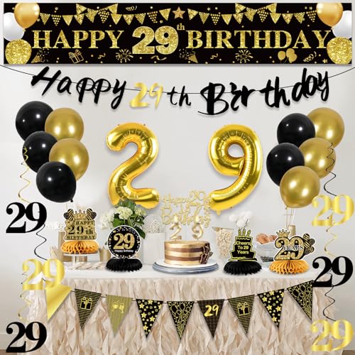 Image of 29th Birthday Decorations for Men, Black Gold 29th Party Decorations