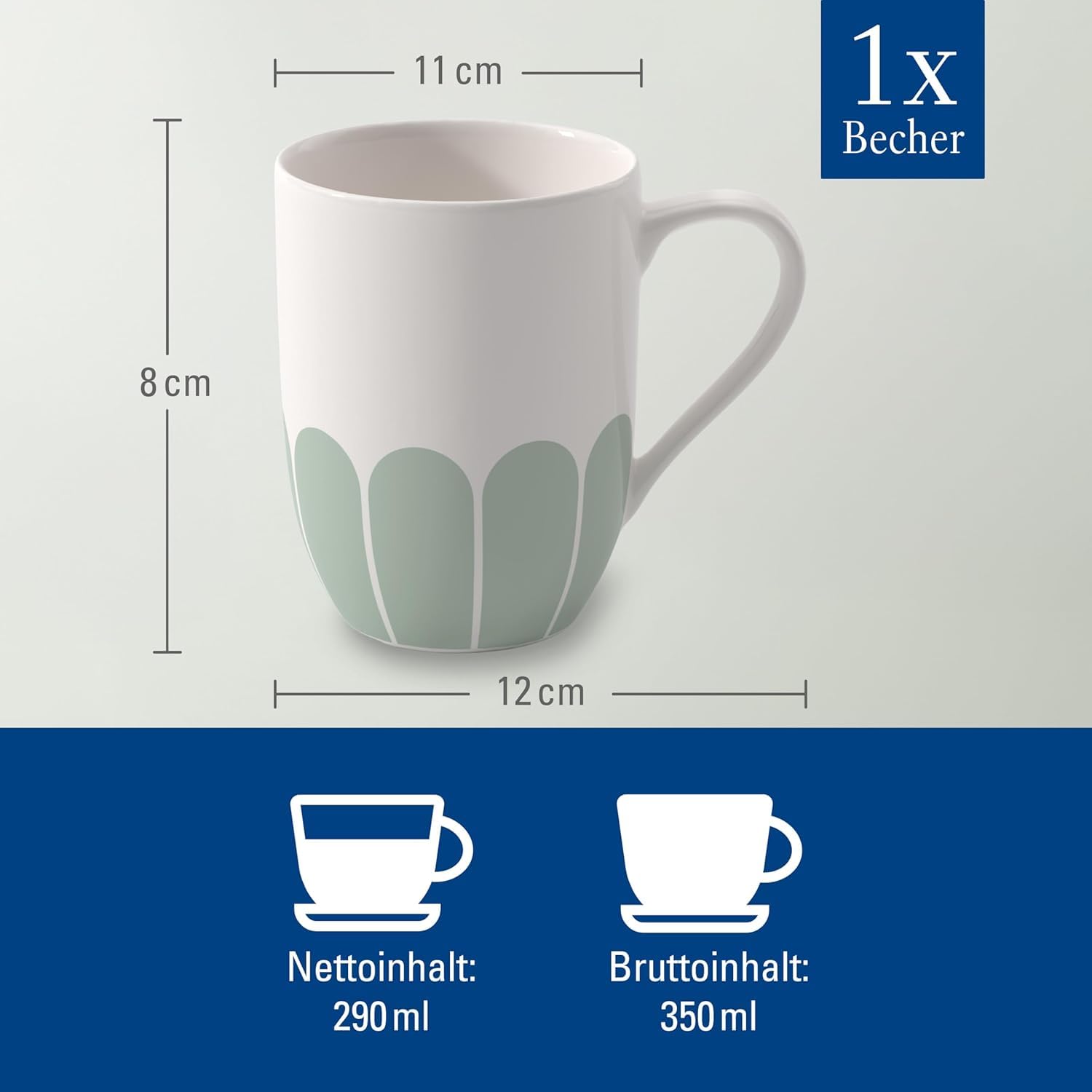 Villeroy & Boch - Fleur vert kubek z uchem zielony, nadaje się do zmywarki i mikrofalówki, kubek do kawy i gorących napojów, filiżanka do herbaty, kubek kawy, filiżanka kawy, porcelana Premium