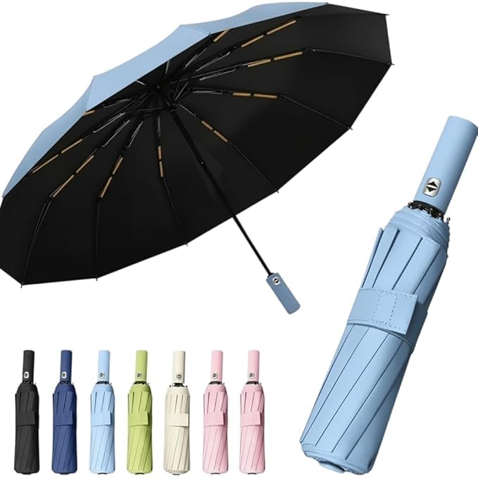 Image of ๐๐ฎ๐ป๐๐ฒ๐ฟ๐ฎ Compact Automatic Folding Umbrella - Windproof, UV Protection, ๐ญ๐ฎ ๐ฅ๐ถ๐ฏ๐ Lightweight Portable Travel Portable Umbrella for Men & Women Use in Sun & ๐ฅ๐ฎ๐ถ๐ป (Sky-Blue)