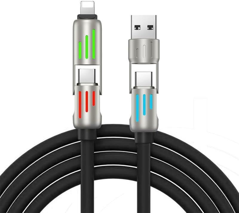 – 240W 4-in-1 Fast Charging Cable 6.6ft, USB C to USB A Cable with LED Indicator, Triple Durable Nylon Braided Charger Cable (Black)