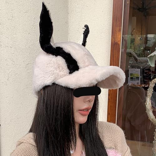 Image of CORIRESHA Cute Bunny Hat with Ears Y2k Grunge Metal Iron Ring Chain Distressed Denim Baseball Cap