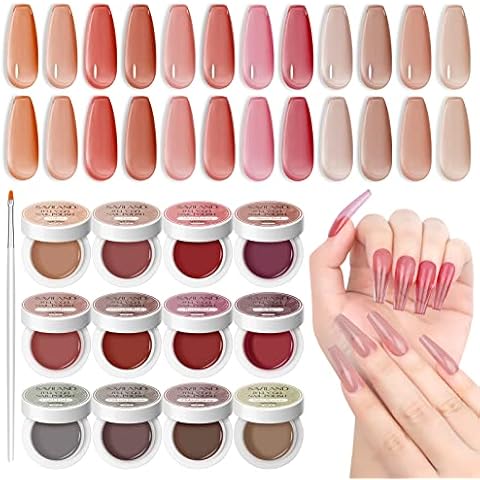 Saviland Jelly Gel Nagellack Set - 12 Farben, transparentes Gel-Nagellack-Set mit Gel-Nagelpinsel, Soak-Off, UV-LED, Sheer Nude, Pink, Rot, French Manicure Nail Art Gel Cover