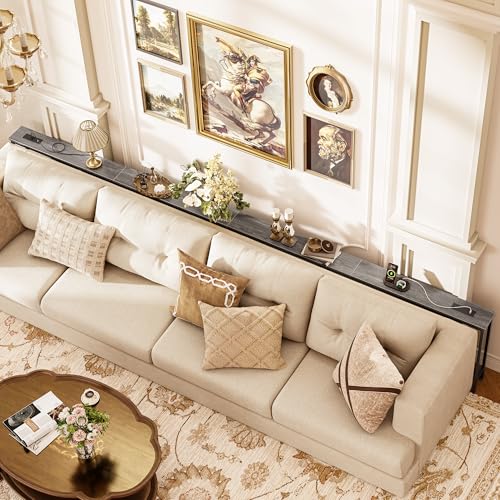 Image of Huuger 141.7 Inch Sofa Table with Power Outlets, Skinny Behind Couch Table | 5.9 Inch Narrow Entryway Table, Extra-Long Console Table, Behind the Couch Table with Outlet for Living Room, Grey