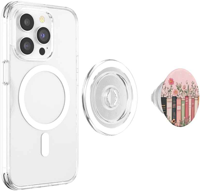 Pink Book Theme Floral Girly Book Lover Flowers PopSockets PopGrip for MagSafe