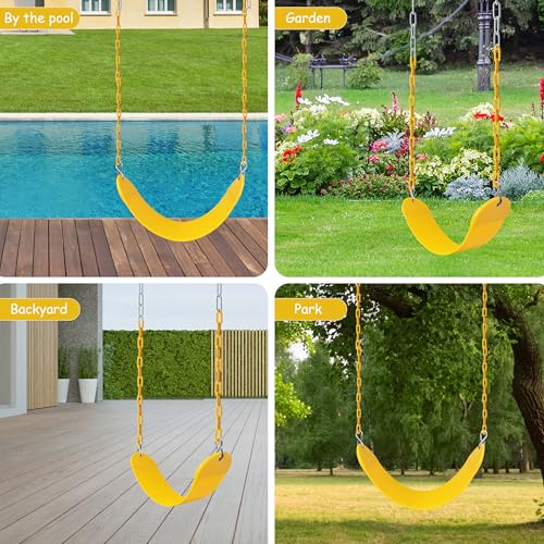 Image of Sunnyglade 2PCS Swings Seats Heavy Duty with 66 inch Chain, Playground Swing Set Accessories Replacement with Snap Hooks, Support 250lb (2, Yellow)