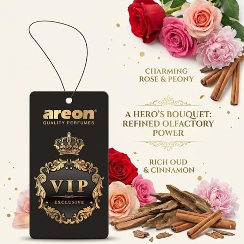 Image of AREON VIP Hanging Car Air Freshener Pack of 3 - Premium Car Perfume with Natural Fragrances, Stylish Hanging Cards Long Lasting Auto Air Freshener for Car, Home, Office & Vehicle Interior - HERO