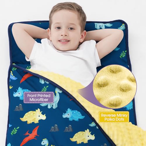 Image of ACRABROS Toddler Nap Mat with Pillow and Blanket, Large Rolled Napping Mats,Slumber Bags for Boys Girls,Kids Sleeping Bag for Daycare, Preschool Travel