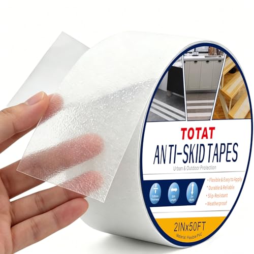 Image of Clear Anti Slip Tape for Stairs & Bathtubs,2 inch x50FT Non-Skid Transparent Grip Tape - Soft PVC Safety Traction for Bare Feet, Pool Decks, Boats, Shower Floors