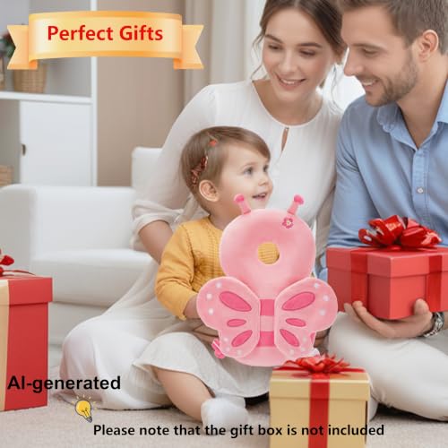 Image of Baby Head Back Protector Backpack Toddler Safety Protector Cushion Pad Soft, Adjustable and Lightweight Design for Safe Walking and Crawling Toddlers Girls and Boys(Pink Butterfly)