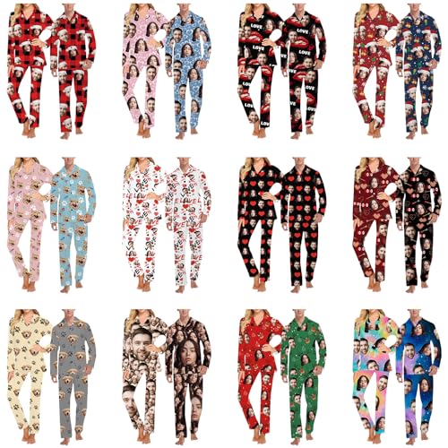 Personalized Pajamas for Women Men Custom Face Pet Pajamas with Photo Customized Christmas Pjs Maching Set2