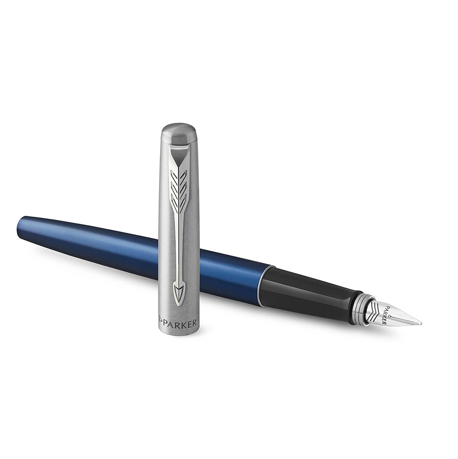 Parker Jotter Geschenkset mit Füllfederhalter und Kugelschreiber, Königsblau, mittlere Spitze, luxuriöse Metall-Geschenkbox im Lieferumfang enthalten