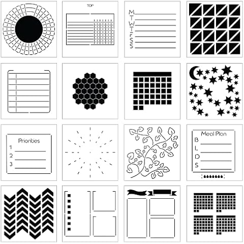 Portable Planner Stencils - x16 Small Square Journal Stencils with Templates for Habit Trackers, Calendars, Checklists, Meal Plans - Journaling Supplies Kit & Planner Accessories for Bullet Journals Cover