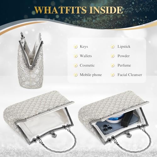 Image of UBORSE Women Vintage Floral Beaded Rhinestone Embroidery Clutch Evening Handbag Wedding Party Purse Vintage Bags