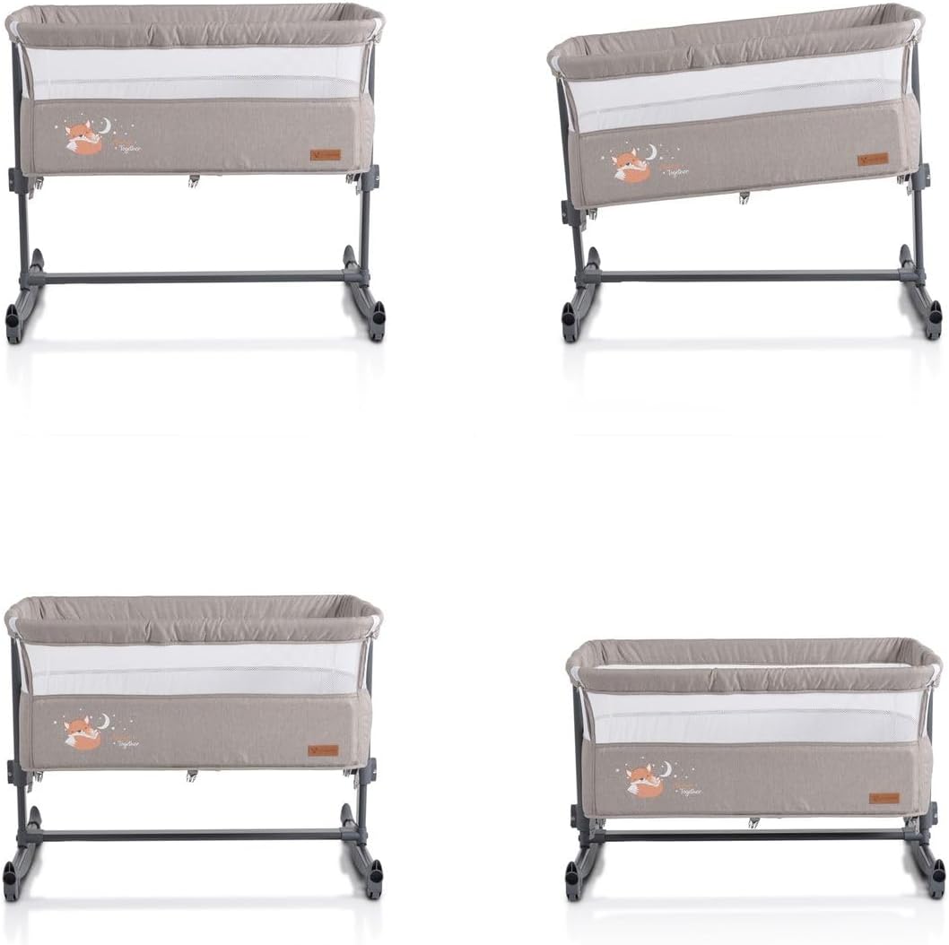 Cangaroo Always Together Bedside Crib shown with one side elevated, demonstrating the tilt function.