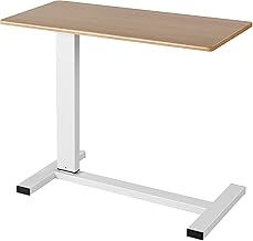 Elevating Type Side Table, Height 27.6 - 39.4 inches (70 - 100 cm), Stepless Adjustment, With Casters, Gas Pressure Raising, Width 31.5 inches (80 cm), Bed Table, Nursing, PC, Easy Assembly, Walnut