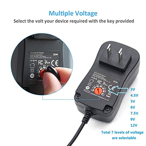 POWSEED Universal AC Adapter 3V 4.5V 5V 6V 7.5V 9V 12V Power Supply Charger W/8 Adapter Plugs for Home Appliance, 3Amp Max - Thumbnail 6