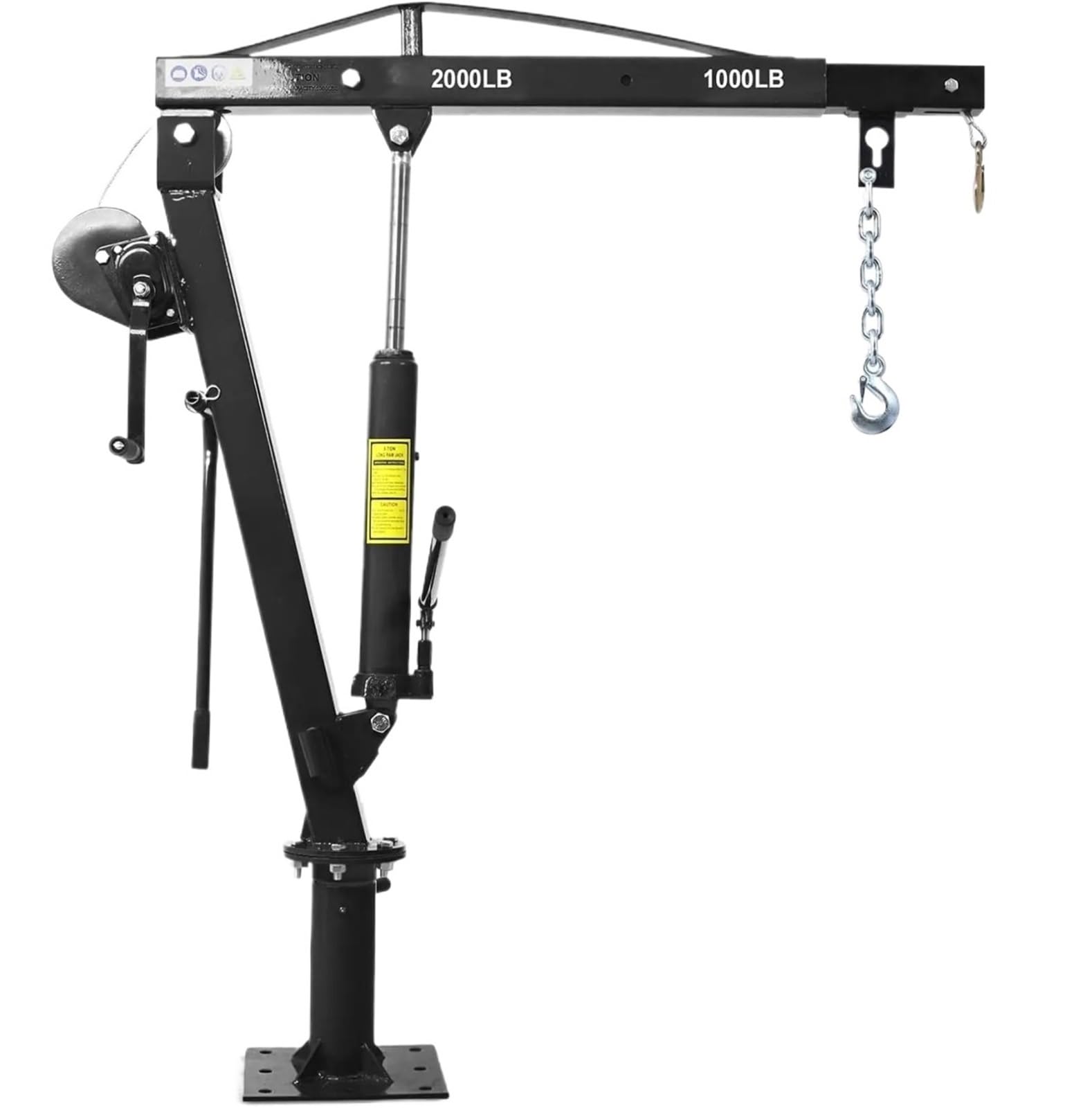 engine crane 2000 Lbs Folding Truck Crane With Hydraulic Winch, Heavy Duty Pickup Truck Bed Engine Hoist Jib Crane Mounted Crane Lifting Tool(Black)