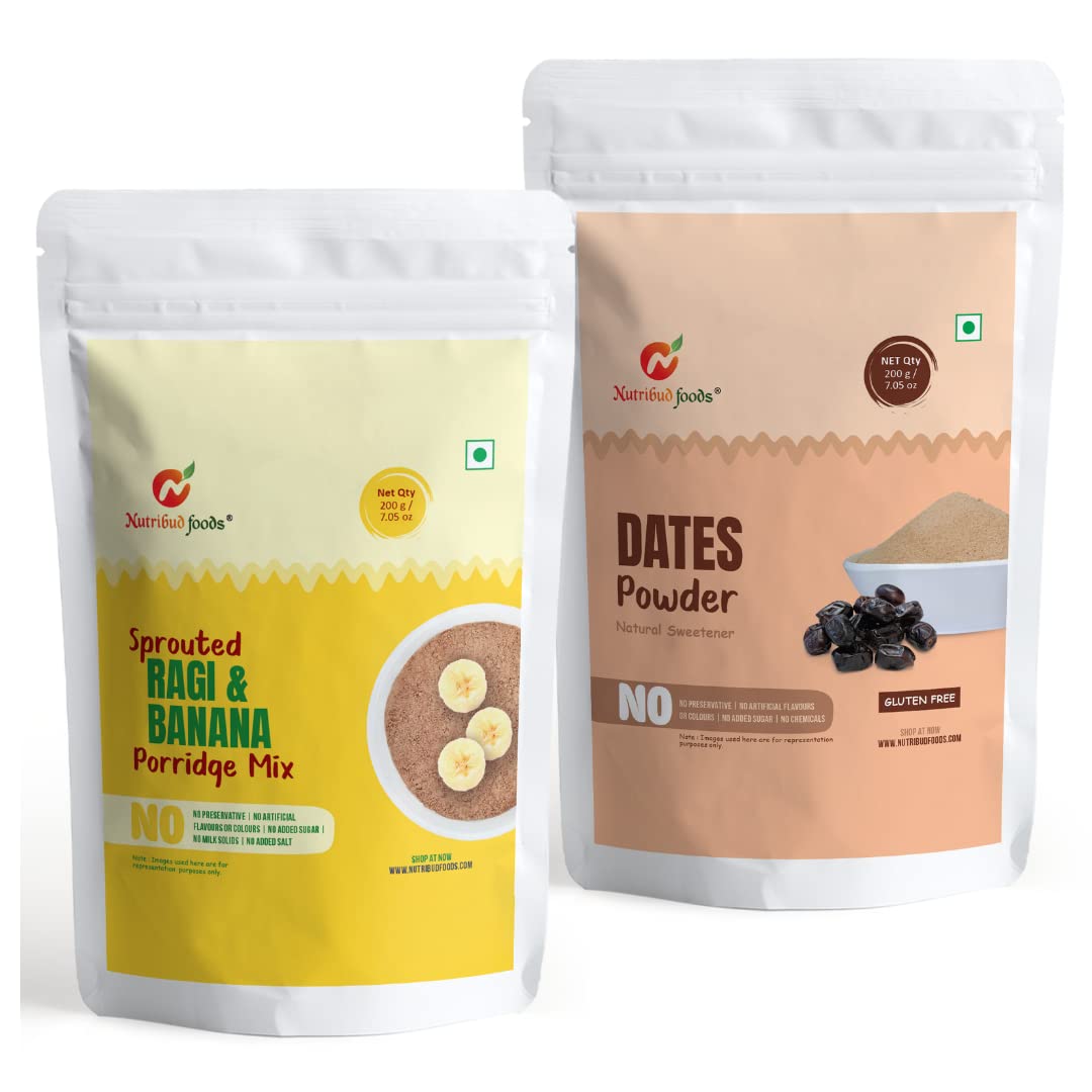 Nutribud Foods Baby Combo - Sprouted Ragi & Banana Porridge Mix | Dates Powder - Pack of 1 (200g) Each (B0BMW7GP69) Amazon Price History, Amazon Price Tracker
