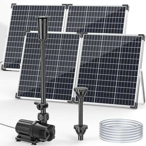 POPOSOAP 120W Solar Water Fountain Pump, 1600GPH Adjustable Flow & Dry-Run Protection Pond Pump, Dual Solar Panels, 3 Spray Nozzles, Solar Fountain Pump Kit for Outdoor Ponds, Water Garden P