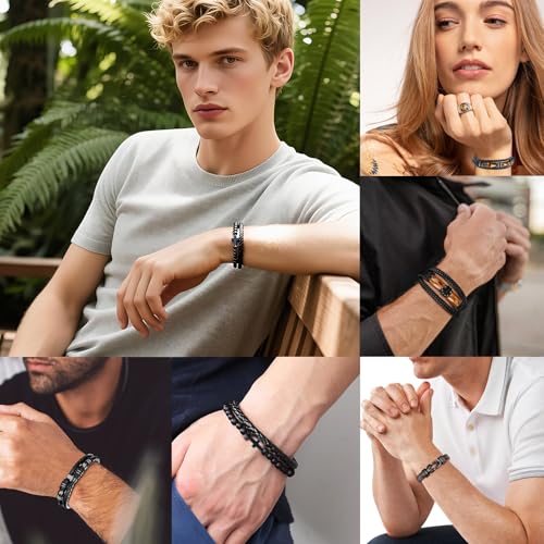Pulseras de cuero para hombres y mujeres, 4 piezas miniatura 5