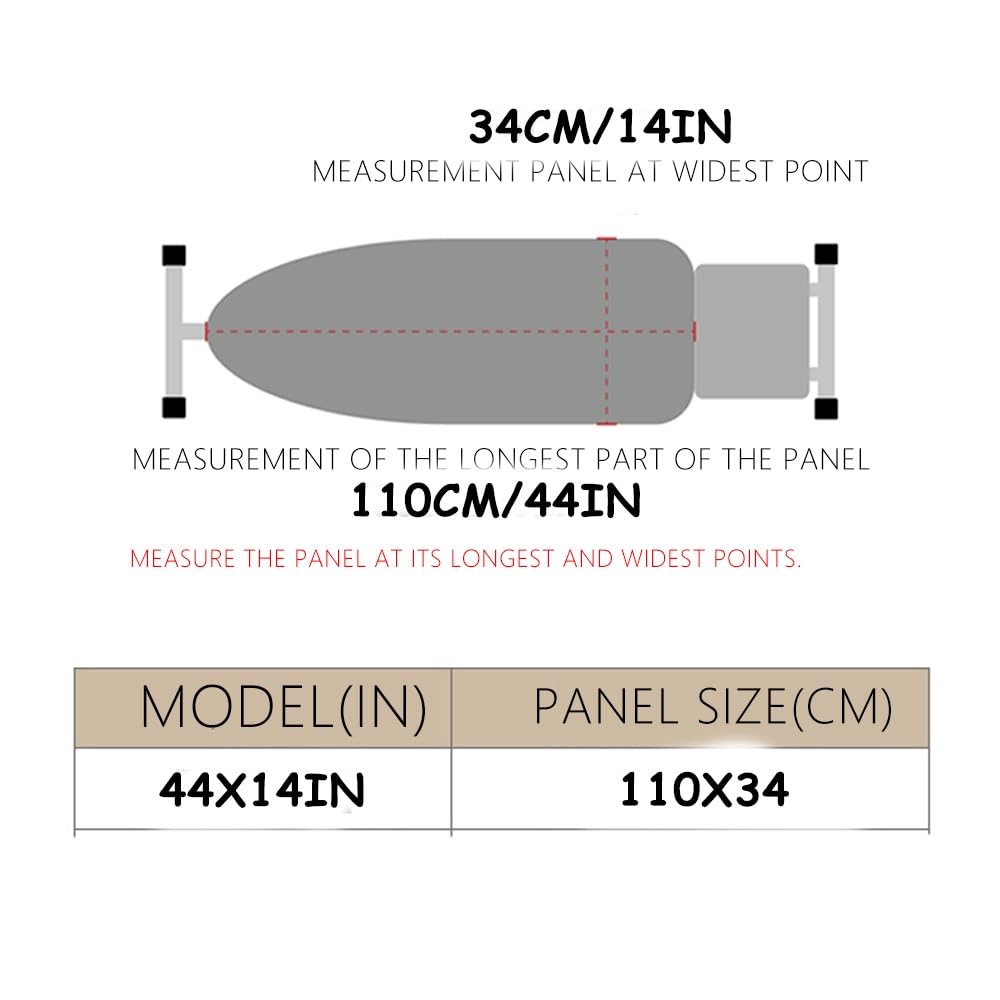 Funda de Repuesto de algodón para Tabla de Planchar, 35 x 112 cm, Resistente a Quemaduras, con cordón Ajustable, fácil de Instalar (Negra).