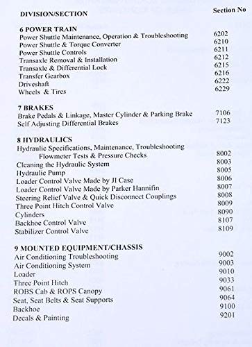 Table of Contents Page 2 for Case 580 Super E Loader Backhoe Manual