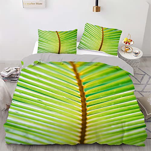 Housse de couette 140x200 feuilles cyan en microfibre douce avec 2 taies d'oreiller