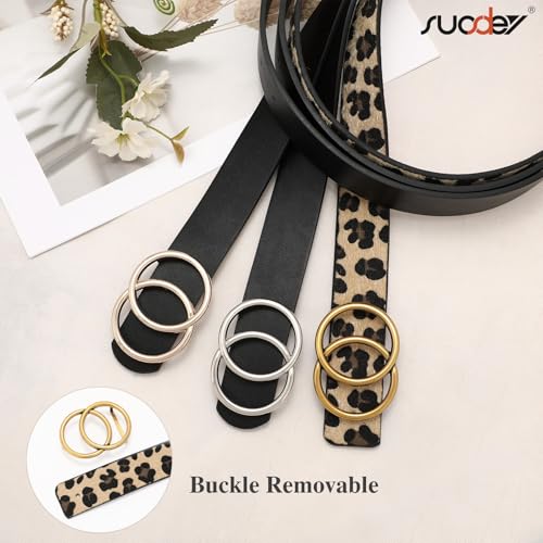 SUOSDEY Women Leather Belt Fashion Double O-Ring Soft Faux Leather Waist Belts For Jeans Dress - Image 6