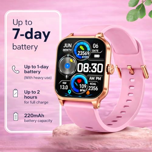 Image of Bouncefit H9 Smart Watch for Men, Women, Boys, Girls, Kids - 2.01 inch Full Touch Screen Display, Bluetooth Calling, Rotating Crown, Workout Modes, Wireless Charging Smart Watch - Pink AA