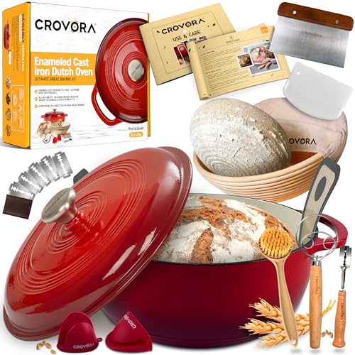 Crovora 6 QT Enameled Cast Iron Dutch Oven for Bread