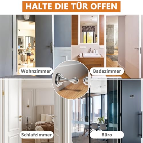Magnetischer Türstopper 2 Stück, Türstopper aus Edelstahl für die Unterseite der Tür, Wand und Bodenmontage, Ohne Bohren Türschnäpper Türhalter mit 3M-Klebebändern | Bohren Sie mit Schrauben, Silber