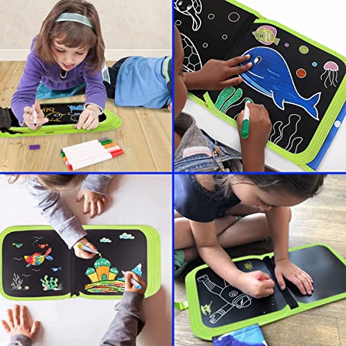 Image of PLUSPOINT Erasable Doodle Book for Kids Toddlers Activity Toys Reusable Drawing Pads with Watercolor Pens,Travel Art Toy, Road Trip Car Game Writing Painting Set for Boys and Girls (14 Pages)