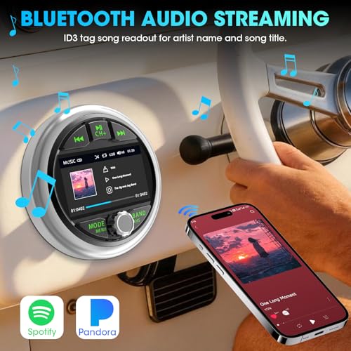 Image of Bluetooth Marine Gauge Stereo System: Waterproof Boat Radio Receiver | 2.8 Inch LCD Display Digital Multimedia MP5 Player AM FM USB AUX Subwoofer 200 Watts Output