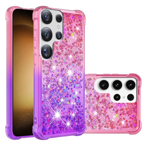 VALRION Compatible with Samsung Galaxy S24 Ultra Cute Case Glitter Gradient Quicksand Case Luxury Bling Sparkle Colorful Phone Cover Women Girls Girly Slim Soft TPU Liquid Case, Pink Purple