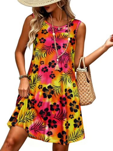 Image of elescat Women's Summer Dresses Casual Sleeveless Loose Sundress with Pocket