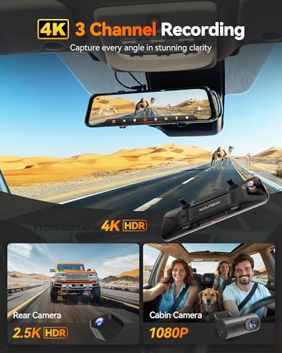 Image of WOLFBOX G900 Tripro Cabin Version Dash Cam for Car, 3 Channel 4K Mirror Dashcam, 8MP STARVIS 2 IMX678, 4K Front+1080P Inside+2.5K Rear Car Dash Camera, 5.8GHz WiFi, Voice Control, 256GB Card Included