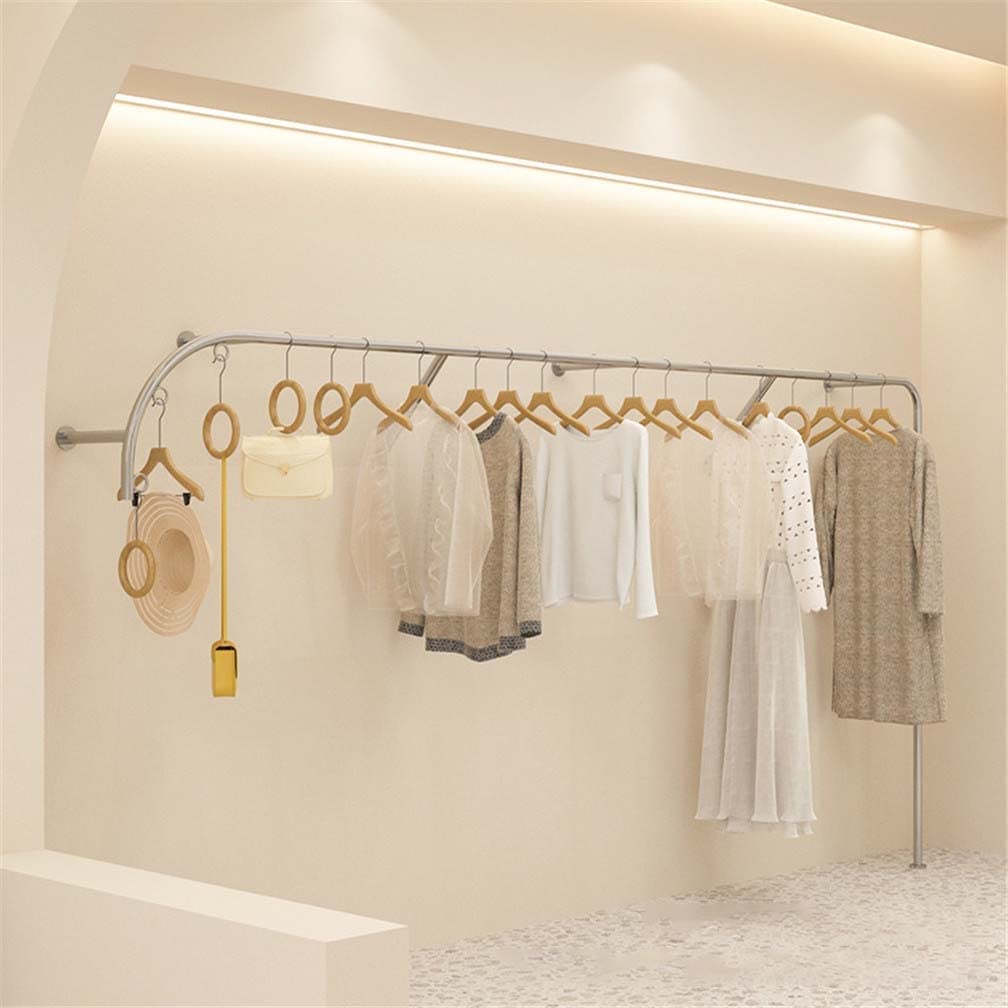 Wall Mounted Coat Rack Round Tube Clothes Rack Stainless Steel Clothes Tidy Rail Brushed Silver Clothing Store Display