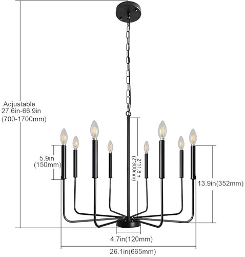 Miniatura 5 de ALISADABOY Candelabros negros para comedor, casa de campo, 8 luces, rústicas, industriales, candelabros colgantes para sala de estar, cocina, isla,