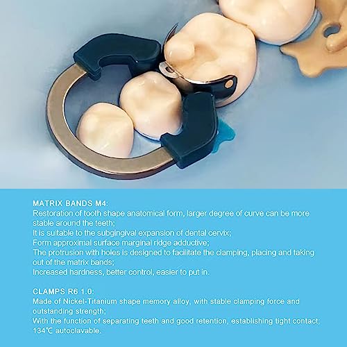 Image of Dental Sectional Matrix Ring Clamp Spring Clip, Autoclavable Nickel Titanium Orthodontic Clamp Rings, Contoured Matrices System for Pre and Post Molars. (R6 Blue+Green)