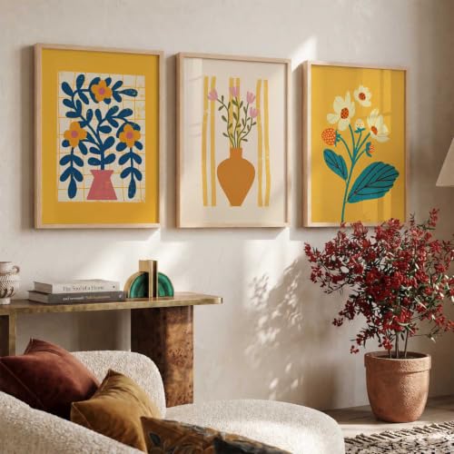 Image of kotart Aesthetic Floral Art Home Decoration | Boho Floral Paintings With Frame For Living Room Bed Room Hotel Wall Decor Digital Reprint Set of 3 (35x37 Inch)