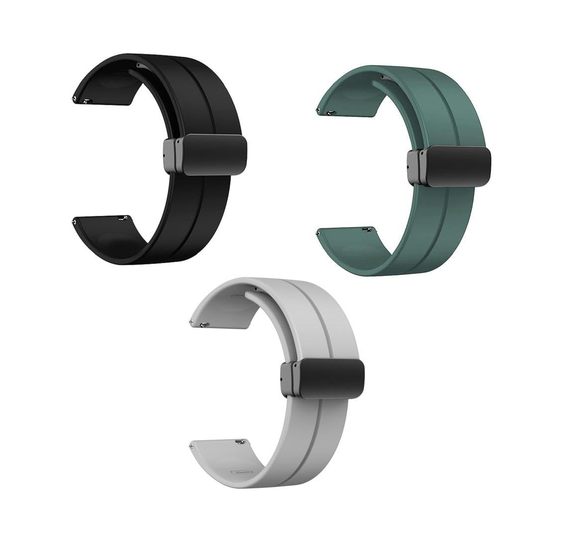 INEFABLE 20mm Watch Straps with Folding Magnetic Lock Compatible with Amazfit GTS 2 Mini/Amazfit Bip/Pro/Lite/Bip S/GTR/Galaxy Watch 4/Watch 5 & All 20mm Watches-Black/Grey/Green-Pack of 3-picture-20