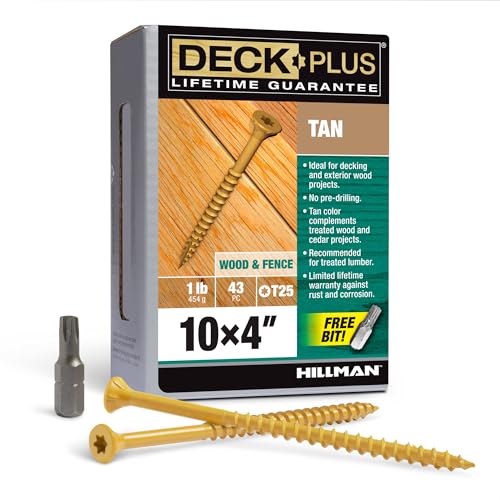Image of Deck Plus 4 Inch Epoxy Coated Exterior Wood and Fence Screws #10 x 4 Torx /Star Drive Included Coarse Thread, Outdoor Rust Resistant Decking Screw, Tan, 1lb Box, 43 Pieces | 48423