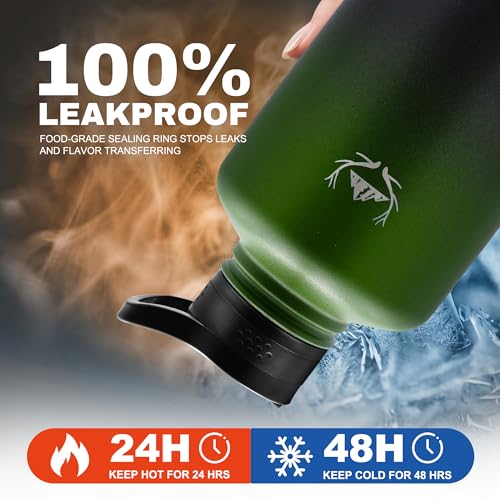 Image of NATURE PIONEOR 64 oz Insulated Water Bottle with Carrier Bag & 3 Lids