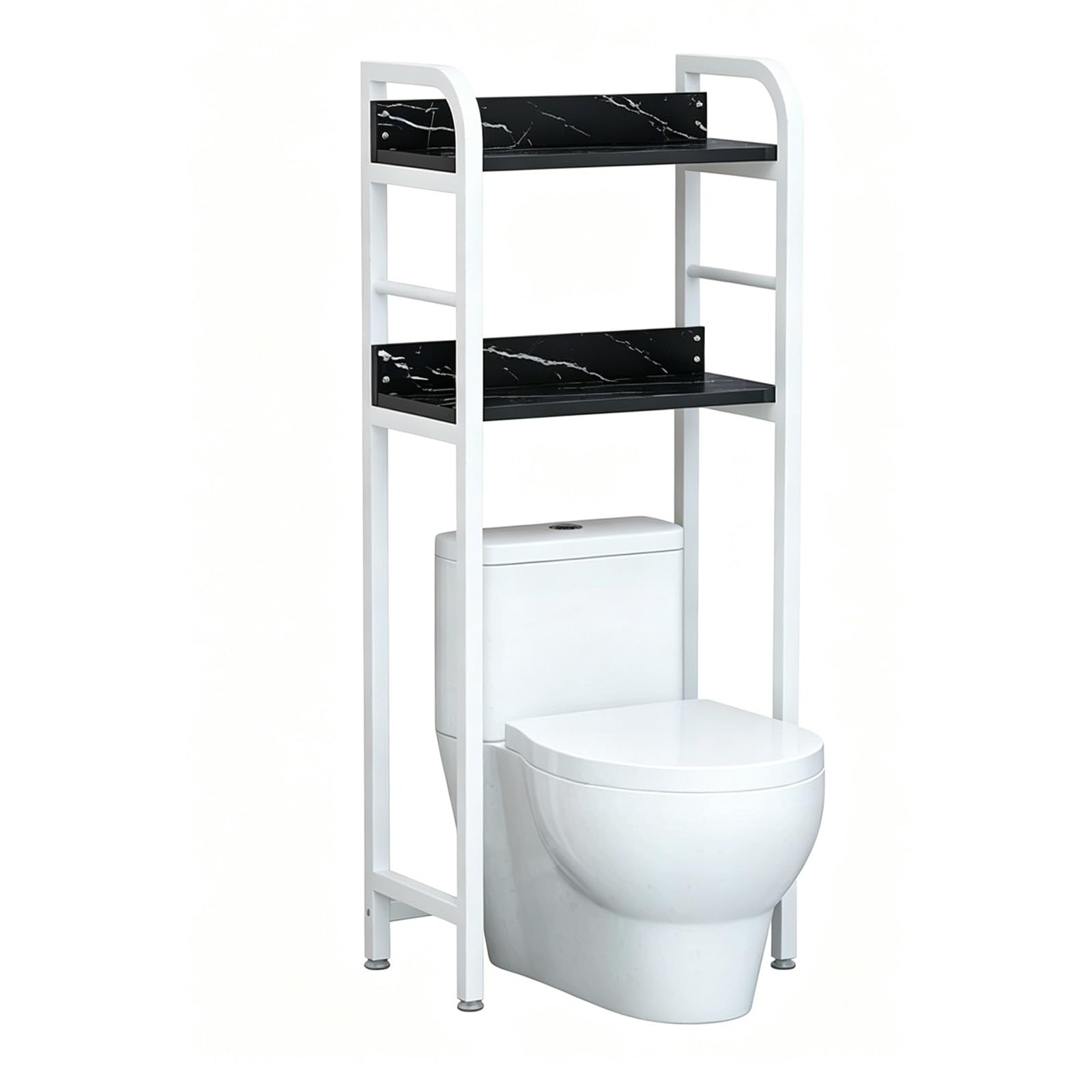 Freestanding Over Toilet Storage Shelf, No Drilling Bathroom Organizer, 2-Tier Metal Space Saver Rack, Adjustable Shelf for Small Space(2-tier,White+Black Marble 19.7x11.4x55.1in)