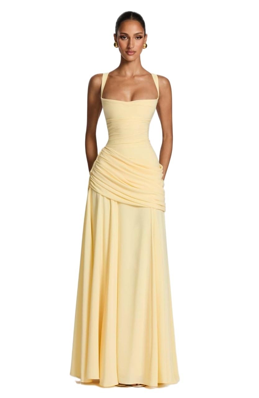 Genérico Vestido Corsé Mujer de Satén con Fruncidos, Vestido Largo Cintura Baja Corte A, Atuendo Elegante para Noches, Bailes y Eventos Formales