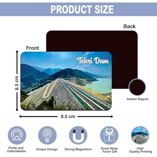 Image of Elegant Fridge Magnet with Themes |Rectangular Size Refrigerator Magnet with Magnetic Rubber Back | Pack of 1, 8.6cm X 5.4cm (Tehri Dam)