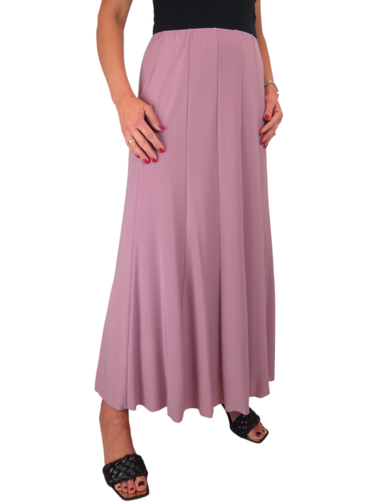 Paulo Due Women's Dusty Pink Panelled 38" Elastic Waist Maxi Skirt In | Size: 10/12