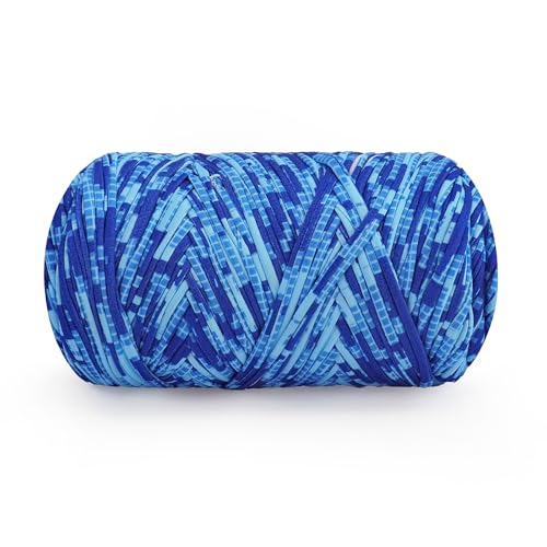 Image of 400g T Shirt Yarn, Tshirt Crochet Yarn for Crocheting Bag /Craft Project /Home Decor, 14.1oz /400g, 120yd /110m Crochet with Polyester Spandex Blend Stretch Fabric(Dark&Light Blue)