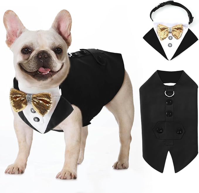KUTKUT Dog Tuxedo, Classic Formal Dog Wedding Suit for Small Dogs, Black, M (Chest Girth: 18″ – 20.7″) KUTKUT Dog Tuxedo, Classic Formal Dog Wedding Suit for Small Dogs, Black, M (Chest Girth: 18″ – 20.7″)